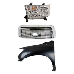 2010 Toyota Tundra 3-Piece Kit Driver Side Headlight with Fender and Grille, with Bulb, Halogen, With Leveling System, CAPA Certified