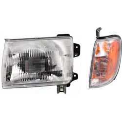 2000 Nissan Frontier 2-Piece Kit Driver Side Headlight with Corner Light, with Bulb, Halogen