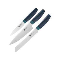 HENCKELS ZWILLING Three Piece Blue Set 8in Serrated Bread Blade/ 8in Chef's Blade/ 4in Paring Blade Blue Polypropylene Handle 53020-902
