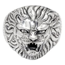 Wild God,'Sterling Silver Cocktail Ring with Embossed Lion Detail'