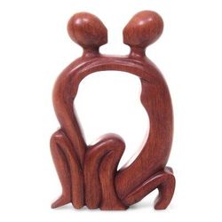 Wood statuette, 'Marriage' - Handmade Romantic Wood Sculpture