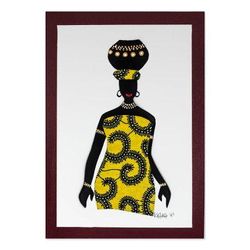 Ama with Pot in Yellow,'Yellow Cotton Accented Painting of an African Woman'