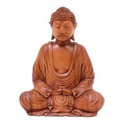 Let Peace In,'Hand-Carved Suar Wood Buddha Sculpture from Indonesia'