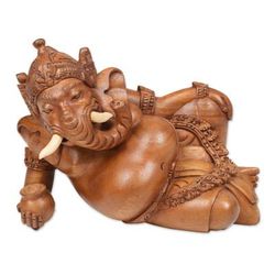 Wood statuette, 'Magnanimous Ganesha'
