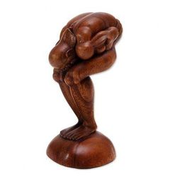 Wood statuette, 'Bending Yogi'