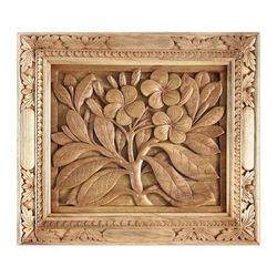 Wood relief panel, 'Frangipani Flowers'