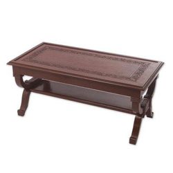 Fern Garland,'Hand Crafted Contemporary Wood Leather Coffee Table'
