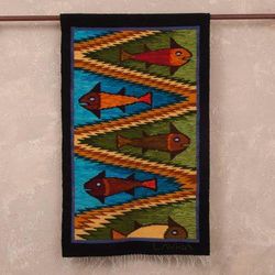 Andean Fish,'Fish-Themed Wool Tapestry from Peru'