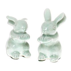 Green Rabbits,'Celadon Ceramic Rabbit Figurines from Thailand (Pair)'