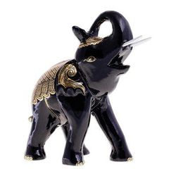 Elephant King,'Gold-Accented Raintree Wood Sculpture from Thailand'