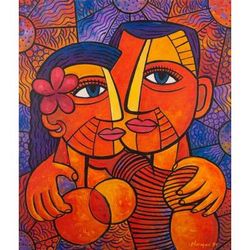 Dayu and Made,'Romantic Acrylic Painting on Canvas'