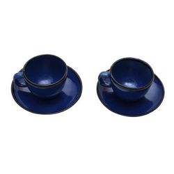 Relaxing Blue,'Blue Ceramic Cups and Saucers from Bali (Pair)'
