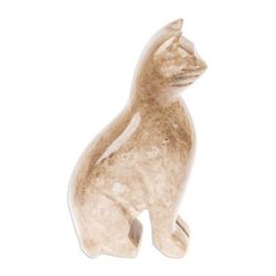 Cafe Cat,'Marble Cat Sculpture in Beige from Mexico'
