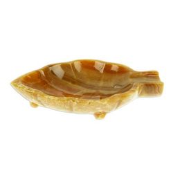 'Handcrafted Leaf-Shaped Onyx Catchall in Brown from Mexico'
