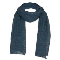 Teal Gossamer,'Textured 100% Baby Alpaca Wrap Scarf in Teal from Peru'