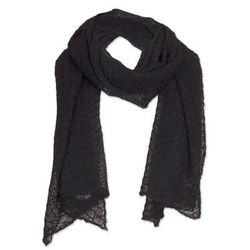 Black Gossamer,'Textured 100% Baby Alpaca Wrap Scarf in Black from Peru'