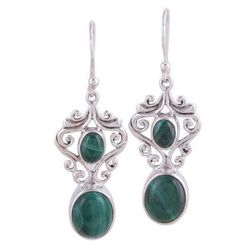 Natural Majesty,'Fair Trade Jewelry Sterling Silver Malachite Earrings'