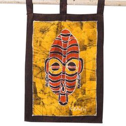 Patapaa,'Yellow African Mask Cotton Wall Hanging from Ghana'