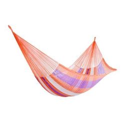 Melon Stripe,'Hand Woven Nylon Striped Hammock (Double) from Mexico'