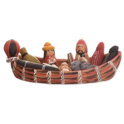 'Born in a Canoe' - Peruvian Nativity Scene Ceramic Sculpture