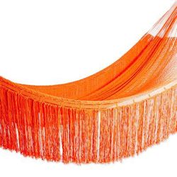 Orange Cascade,'Orange Fringed Cotton Rope Hammock (Triple) from Mexico'