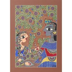 Eternal Tale of Love,'Krishna & Radha Madhubani Painting on Paper from India'