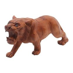'Mighty Tiger' - Original Wood Sculpture Hand Carved in Indonesia