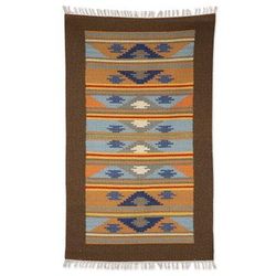 Geometric Paths,'Handloomed Wool Area Rug with Multicolor Pattern (3x5)'