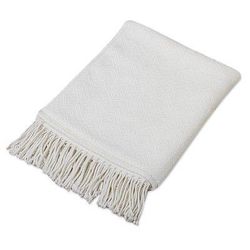 White Andean Textures,'Textured White Alpaca Acrylic Blend Throw Blanket from Peru'