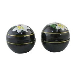 Plumeria Charm,'Pair of Round Lacquerware Boxes with Plumeria Motifs'