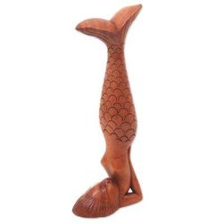 Sarwangasana Mermaid,'Bali Mermaid and Yoga Theme Artisan Carved Wood Sculpture'