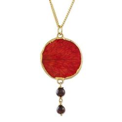 Autumn Red Rose,'Garnet and Gold Plated Natural Rose Petal Pendant Necklace'