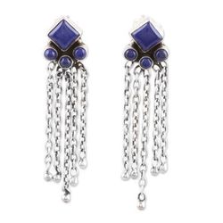 Wisdom Rain,'Sterling Silver and Lapis Lazuli Waterfall Earrings'