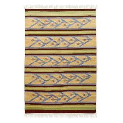 Summer Dance,'Fair Trade Geometric Wool Area Rug (4x6)'