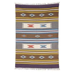 Lively Purple,'Handloomed Purple Wool Area Rug with Striped Pattern (4x6)'