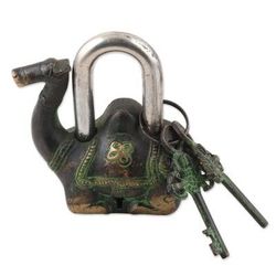 Desert Friend,'Brass Lock and Key Set with Camel Motif (3 Pieces)'