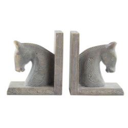 Soapstone bookends, 'Pretty Ponies' (pair)