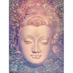 Buddha Vision,'Acrylic on Canvas Painting of Hellenistic Buddha'