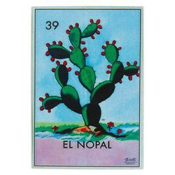 Red Prickly Pear,'Mexican Wood Magnet with Prickly Pear Decoupage'