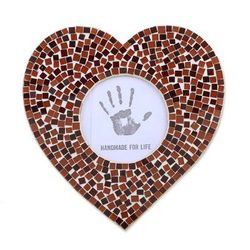 Romantic Memories,'3 in. Glass Mosaic Heart Photo Frame in Red from India'