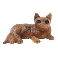 Wide-Eyed Cat,'Balinese Suar Wood Cat Statuette'