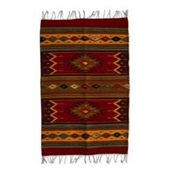 Sun Duality,'Authentic Handwoven Zapotec Wool Rug (2 x 3 Feet)'