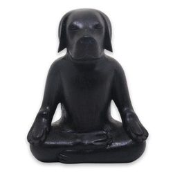 Wood sculpture, 'Black Yoga Beagle'