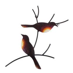 Pair of Sparrows,'Handmade Metal Wall Art of Birds on Branches'