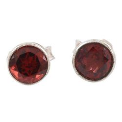 Red Night,'Garnet and Sterling Silver Stud Earrings'