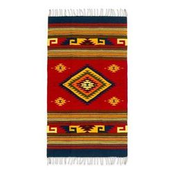 Zapotec wool rug, 'Energy of Life' (2.5x5) - Unique Geometric Area Rug
