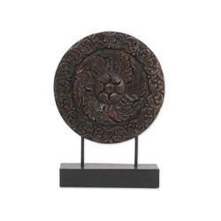 Heart of the Moon,'Hand Carved Floral Relief Wood Sculpture from Thailand'