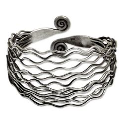 Sterling silver cuff bracelet, 'Ocean Currents'