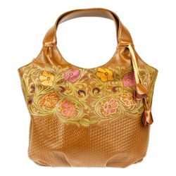 Vintage Romance,'Embossed Floral Copper-Toned Leather Handbag'