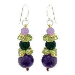 'Thai Harmony' - Amethyst and Quartz Dangle Earrings